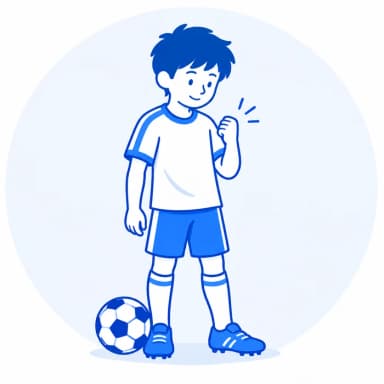 足元にサッカーボールを置き、小さくガッツポーズをする選手のイラスト